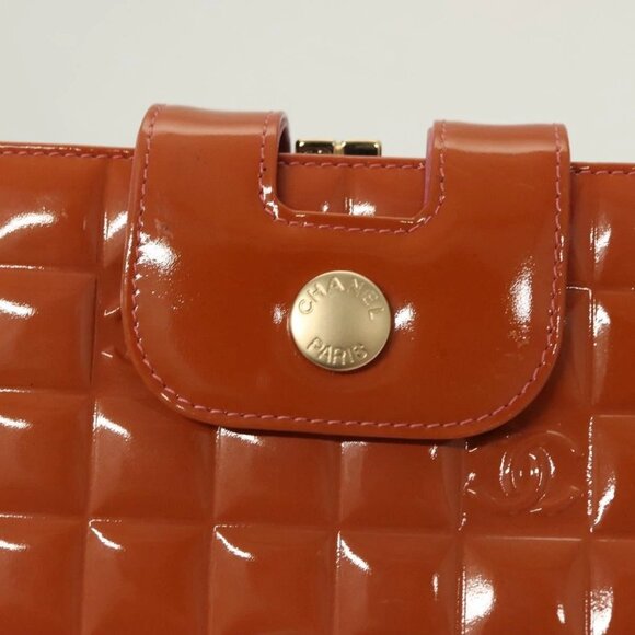 CHANEL Choco Bar Wallet Enamel Orange Gold CC Auth - Picture 14 of 15